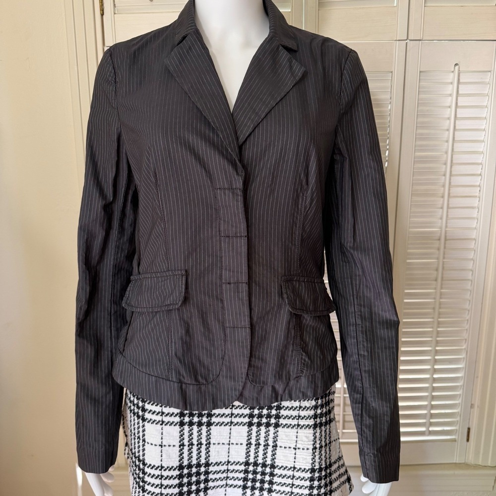 Armani Exchange Womens Pinstripe Blazer Charcoal Grey Cotton Jacket Size L